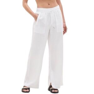 Athleta Retreat Wide Leg Linen Pant White Drawstring Resort Loungewear Size LT